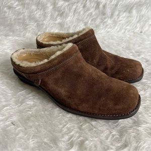 UGG Brown Suede Mules with Shearling Lining